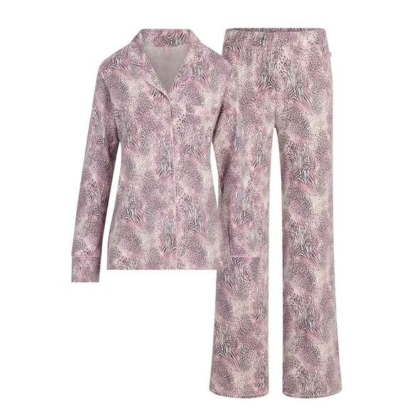 Skims Sleep Long Sleeve Button Up Pajama Set NWT Bloom Mini Multi Animal Size L - Picture 6 of 9